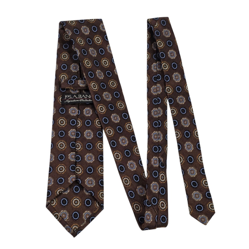 Jos A Bank Signature Collection Mens Necktie 7-Fold Brown Floral Embroidered